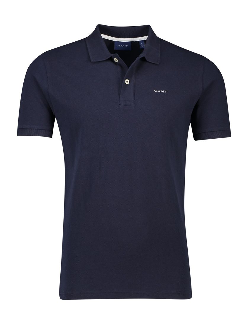 Gant polo donkerblauw effen katoen wijde fit 2-knoops