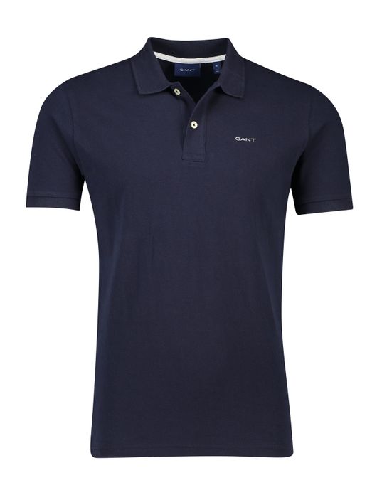 polo Gant donkerblauw effen katoen wijde fit