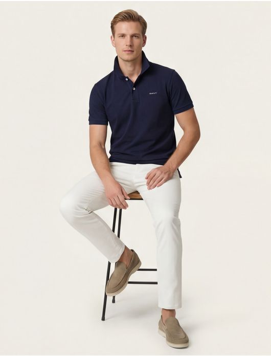 polo Gant donkerblauw effen katoen wijde fit