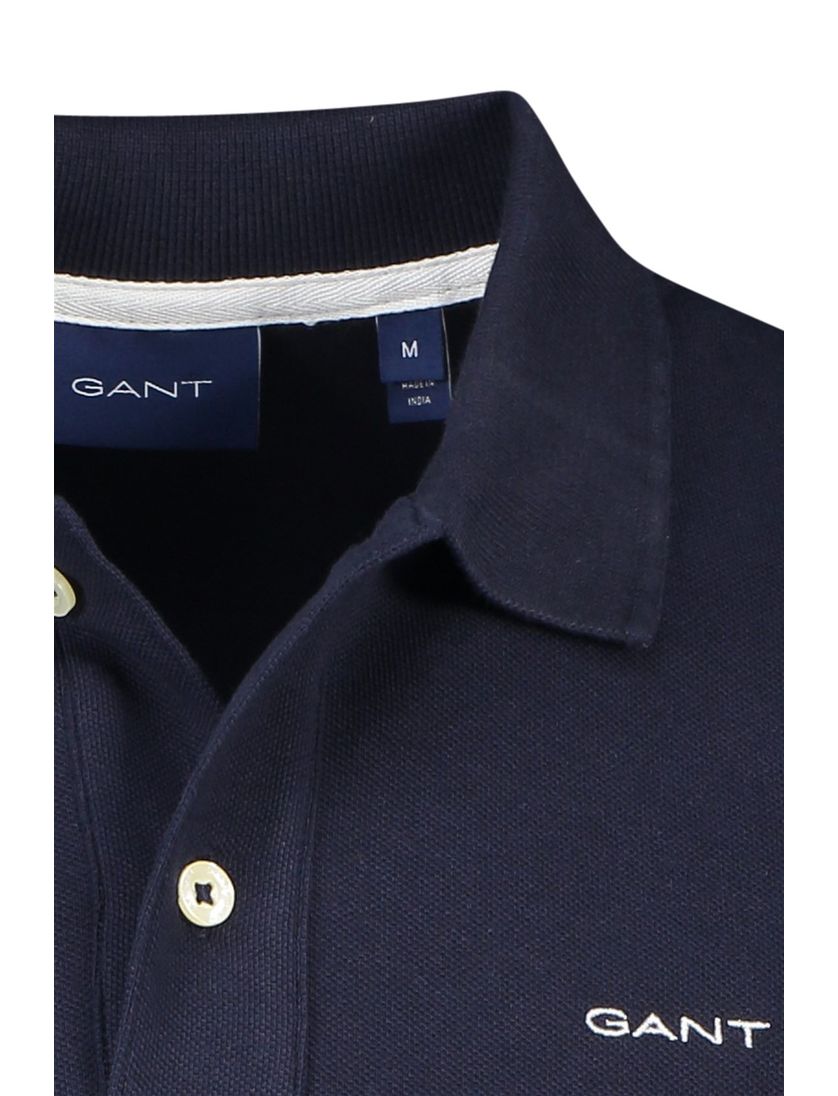 Gant polo donkerblauw effen katoen wijde fit 2-knoops