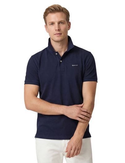 Gant Gant polo donkerblauw effen katoen wijde fit 2-knoops