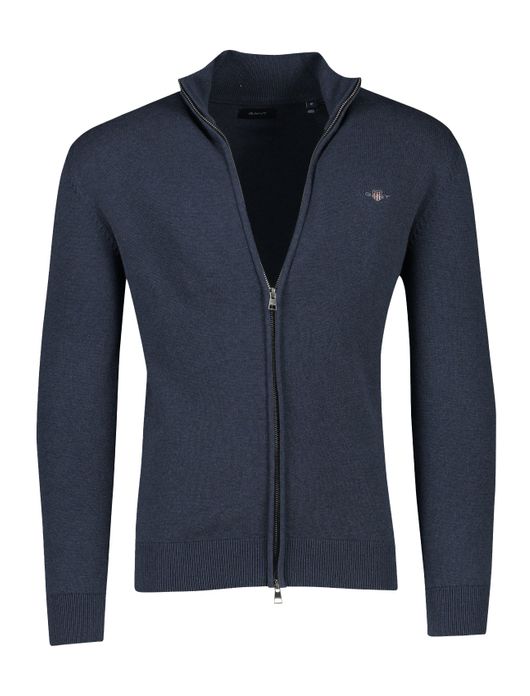 vest Gant blauw effen katoen opstaande kraag rits