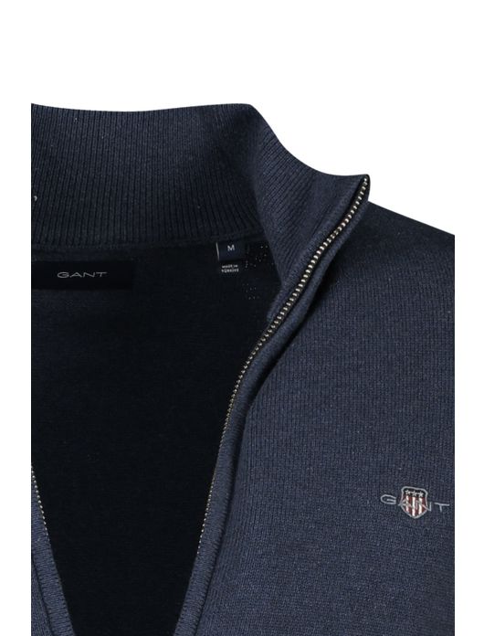 vest Gant blauw effen katoen opstaande kraag rits