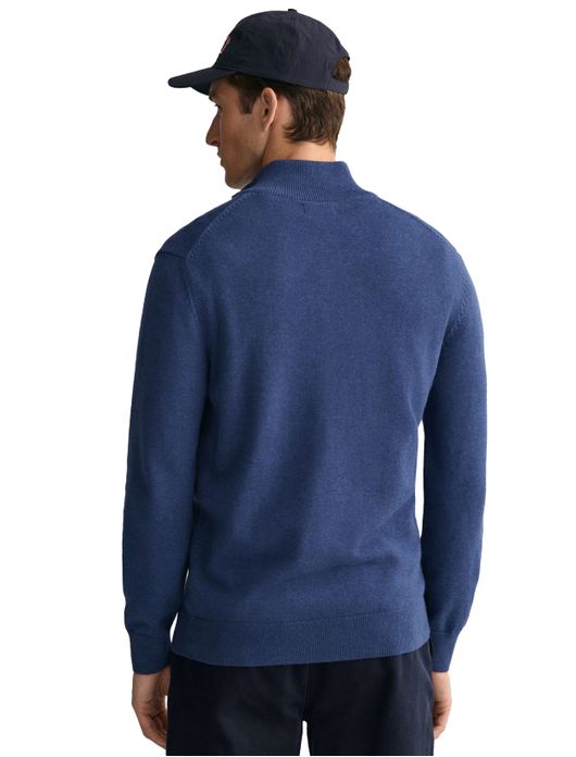 vest Gant blauw effen katoen opstaande kraag rits