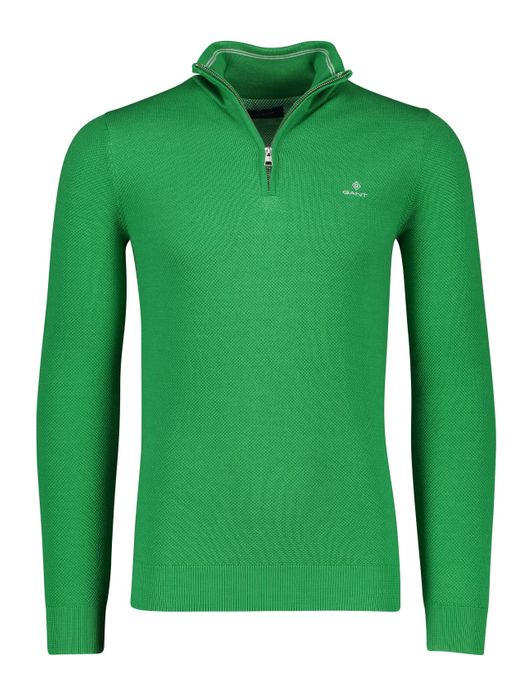 trui Gant groen effen katoen opstaande kraag