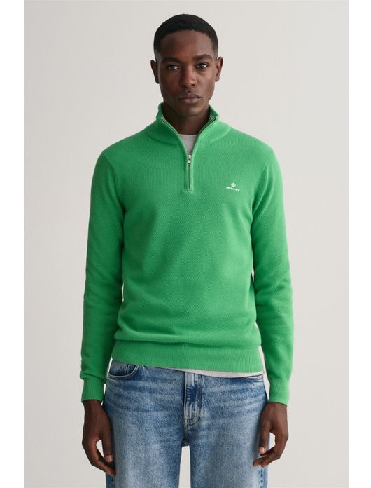 trui Gant groen effen katoen opstaande kraag