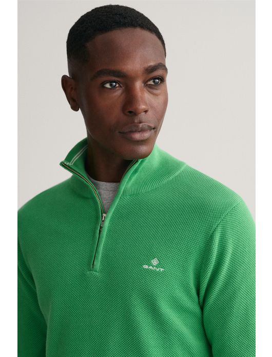 trui Gant groen effen katoen opstaande kraag