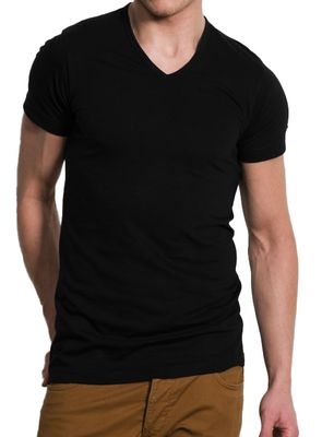 Slater Slater T-shirt Extra Lang V-hals zwart 2-Pack