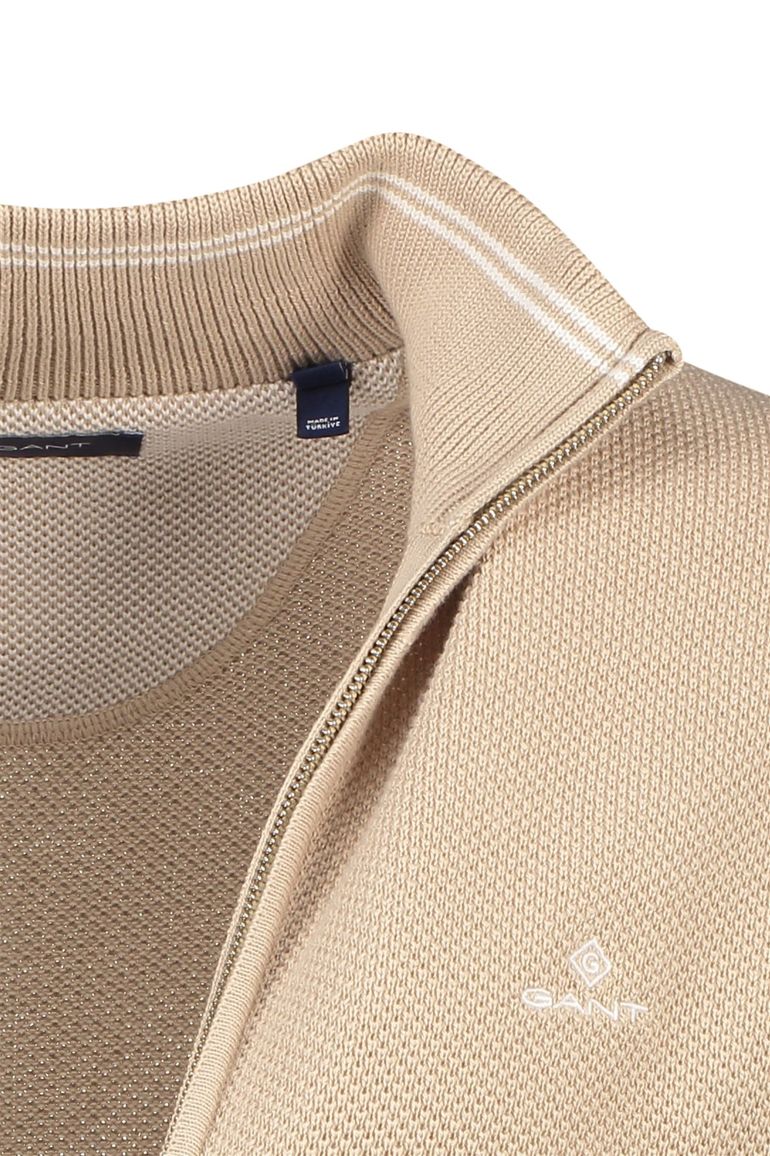 vest Gant beige effen katoen opstaande kraag rits