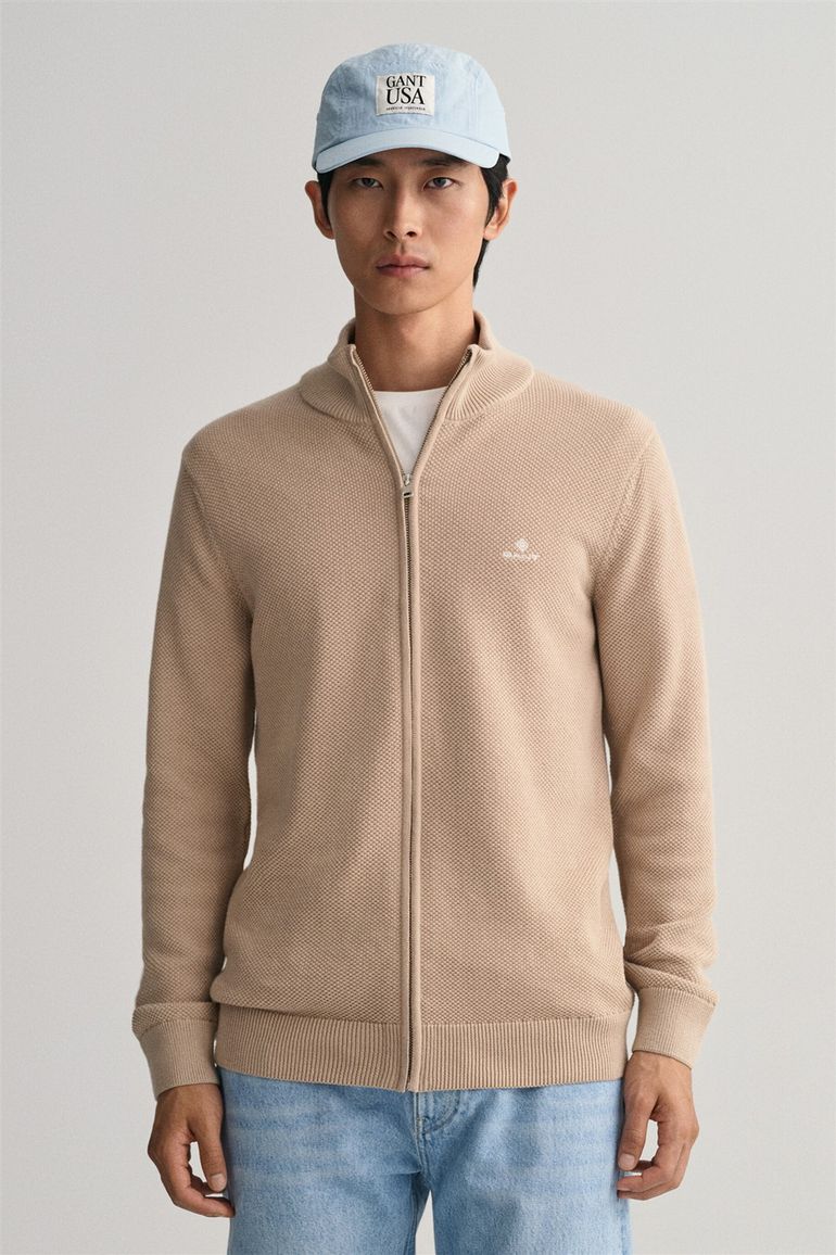 vest Gant beige effen katoen opstaande kraag rits