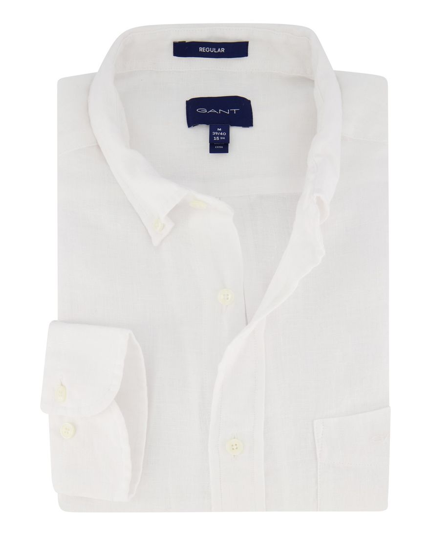 Gant casual overhemd normale fit wit effen linnen
