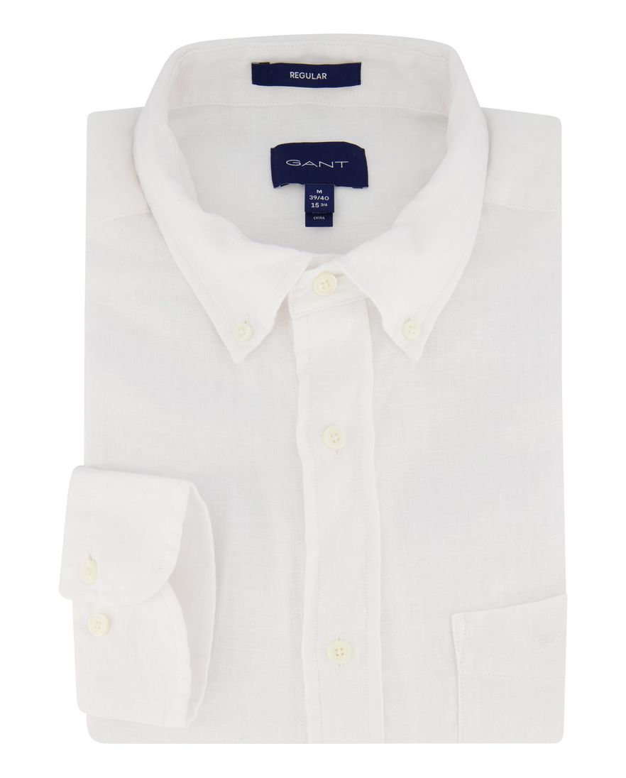 Gant casual overhemd normale fit wit effen linnen