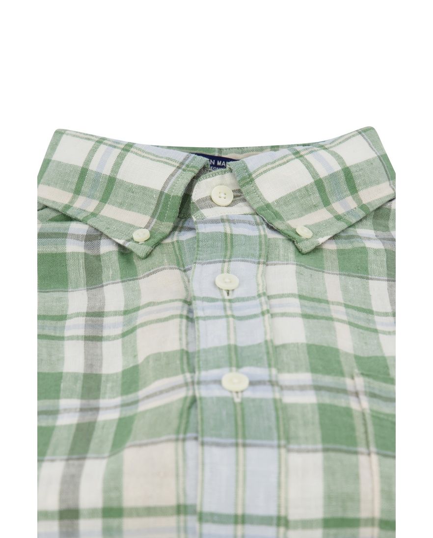 Gant casual overhemd normale fit groen geruit linnen