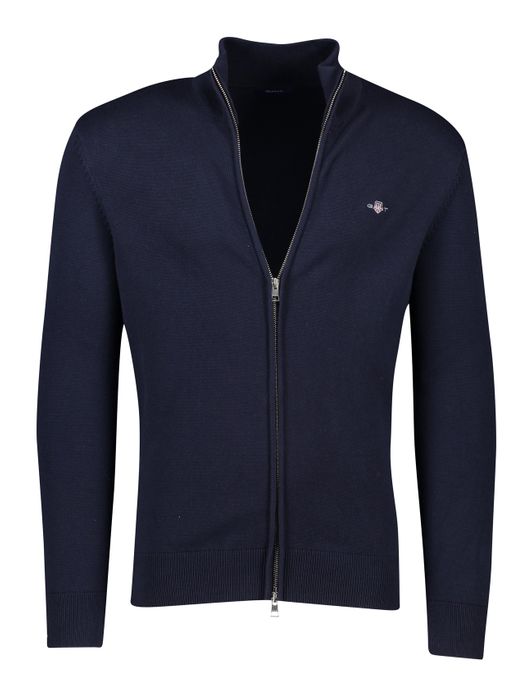 vest Gant donkerblauw effen katoen opstaande kraag rits