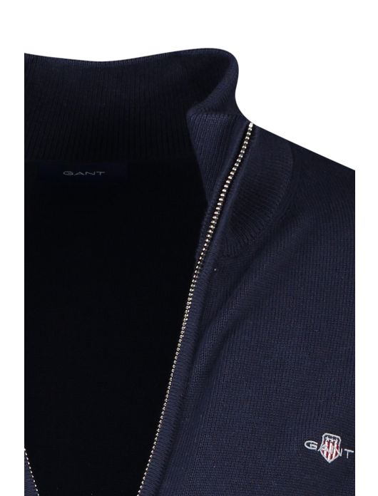 vest Gant donkerblauw effen katoen opstaande kraag rits