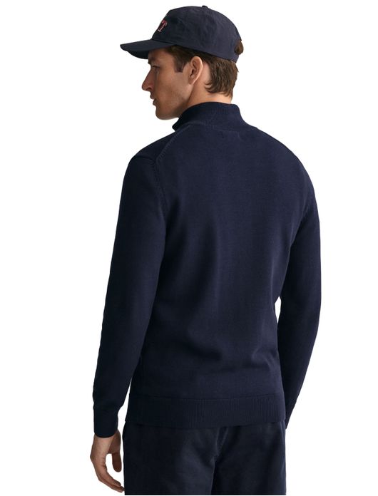 vest Gant donkerblauw effen katoen opstaande kraag rits