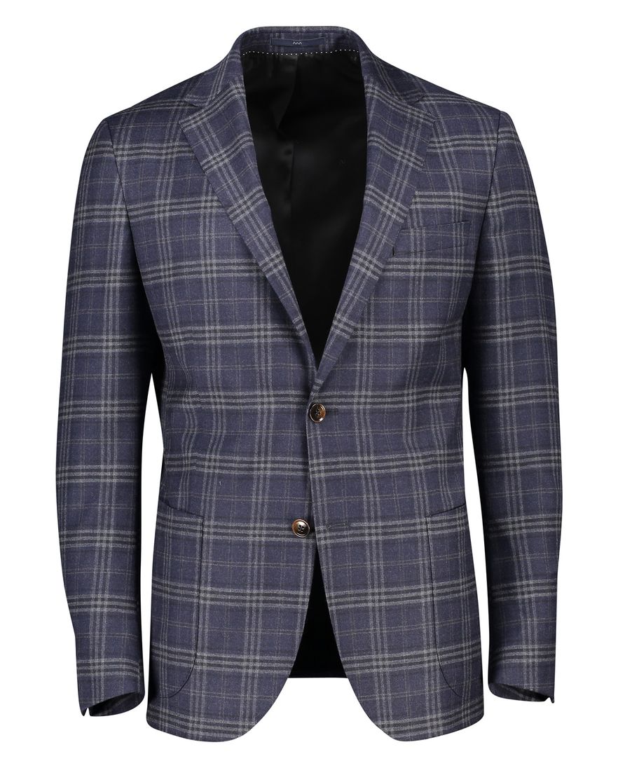 Dressler colbert Sendrik donkerblauw geruit zakken wol slim fit