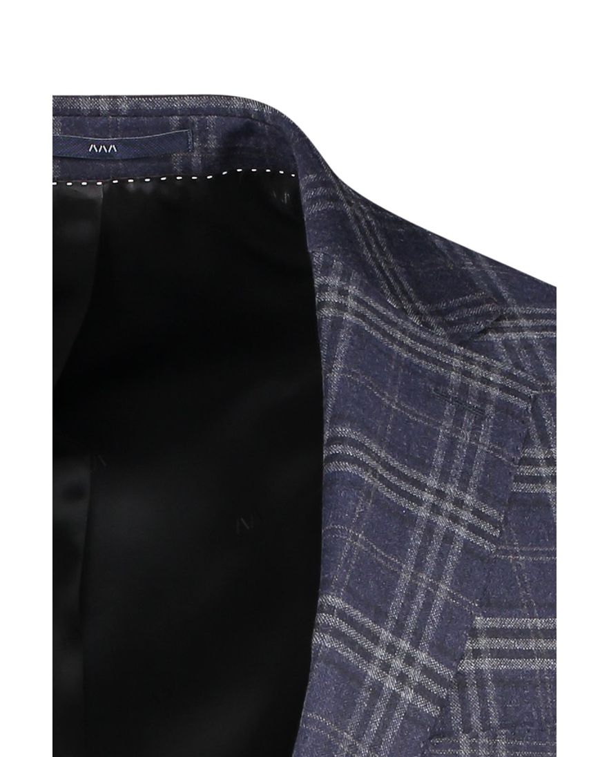 Dressler colbert Sendrik donkerblauw geruit zakken wol slim fit