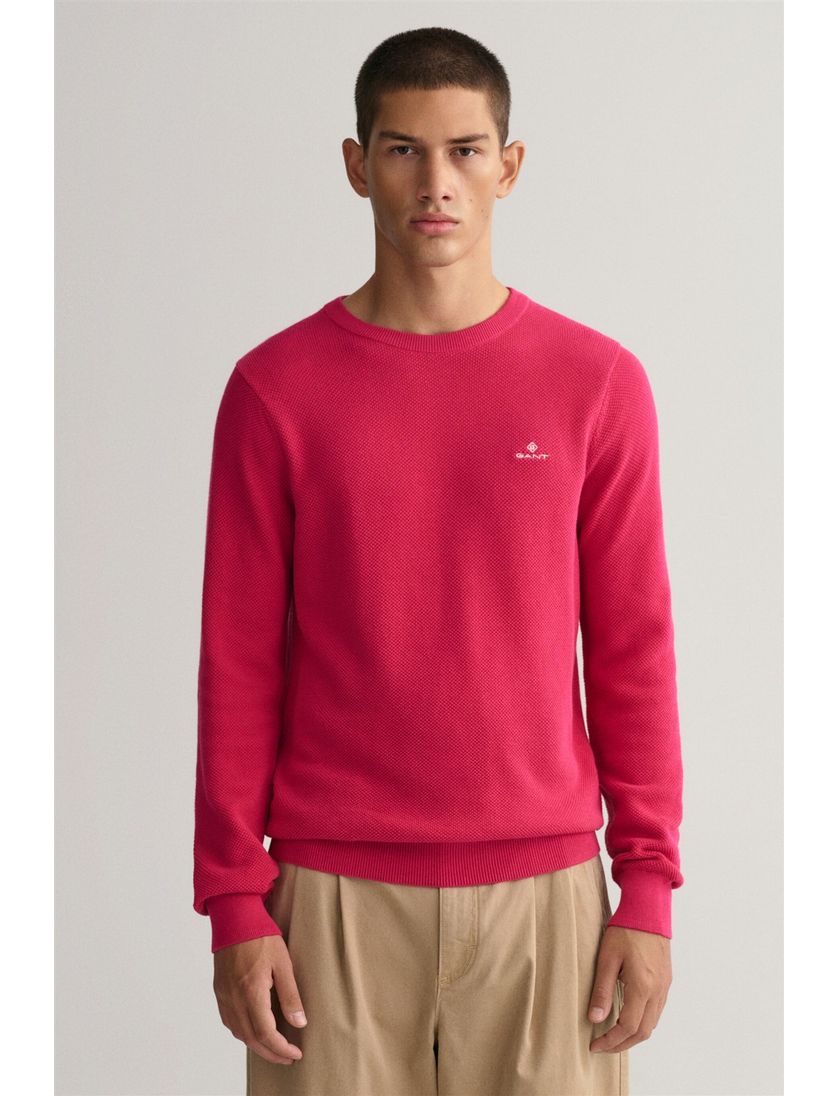 Gant trui roze uni katoen ronde hals