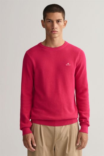 Gant Gant trui roze uni katoen ronde hals