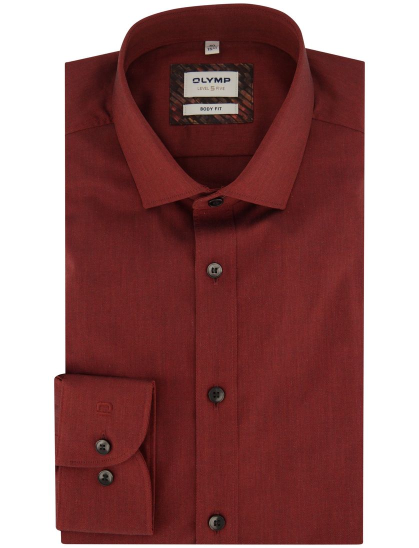 Olymp business overhemd Level Five bruin uni katoen extra slim fit