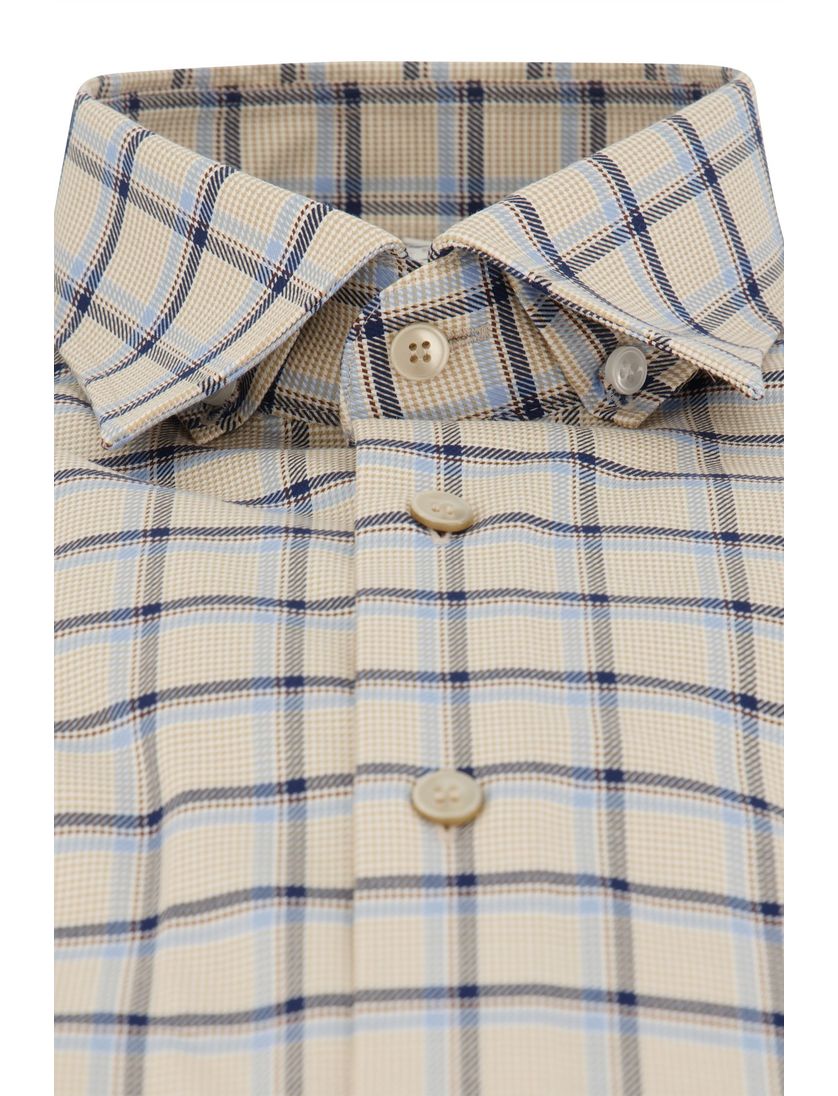 Olymp business overhemd Level Five beige geruit katoen extra slim fit body fit