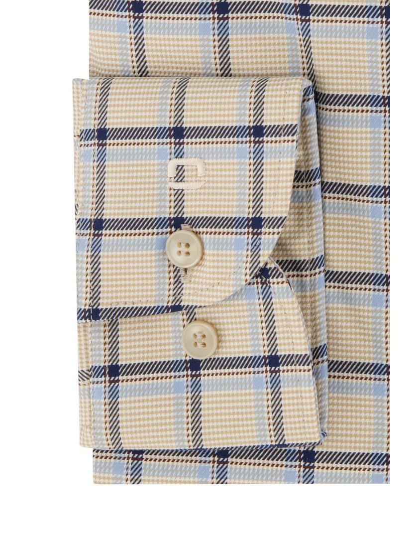 Olymp business overhemd Level Five beige geruit katoen extra slim fit body fit