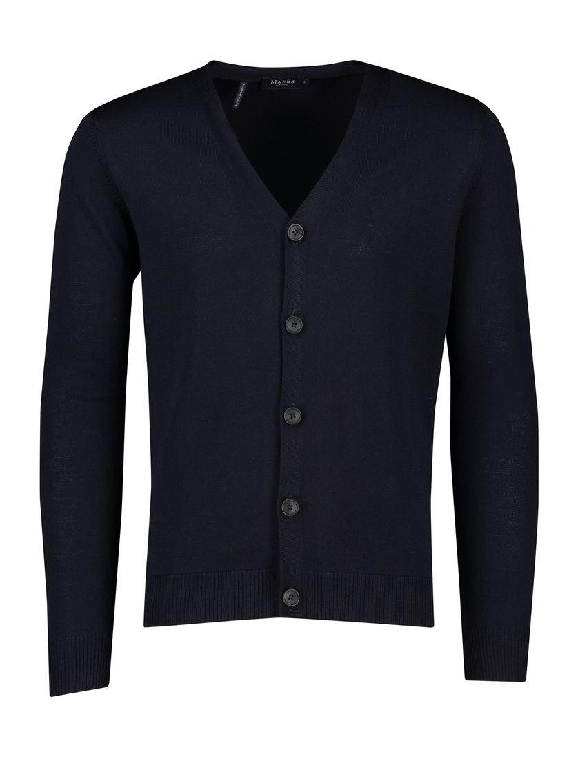 vest Maerz donkerblauw knopen effen wol