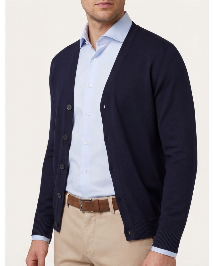 Maerz vest donkerblauw knopen effen wol