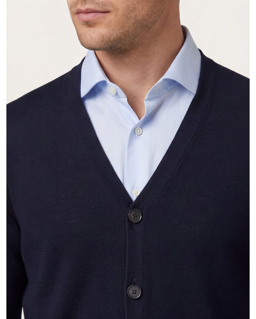 Maerz vest donkerblauw knopen effen wol