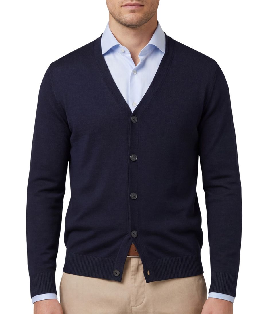 Maerz vest donkerblauw knopen effen wol