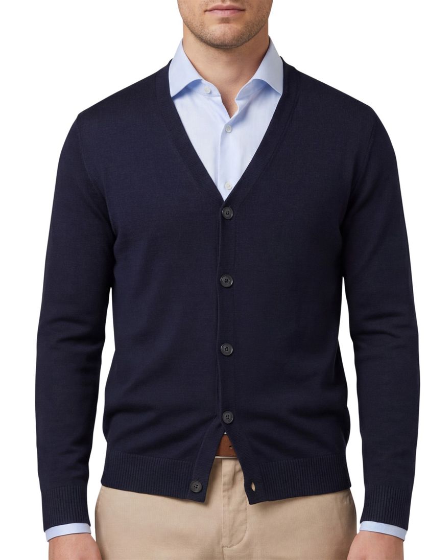 vest Maerz donkerblauw knopen effen wol