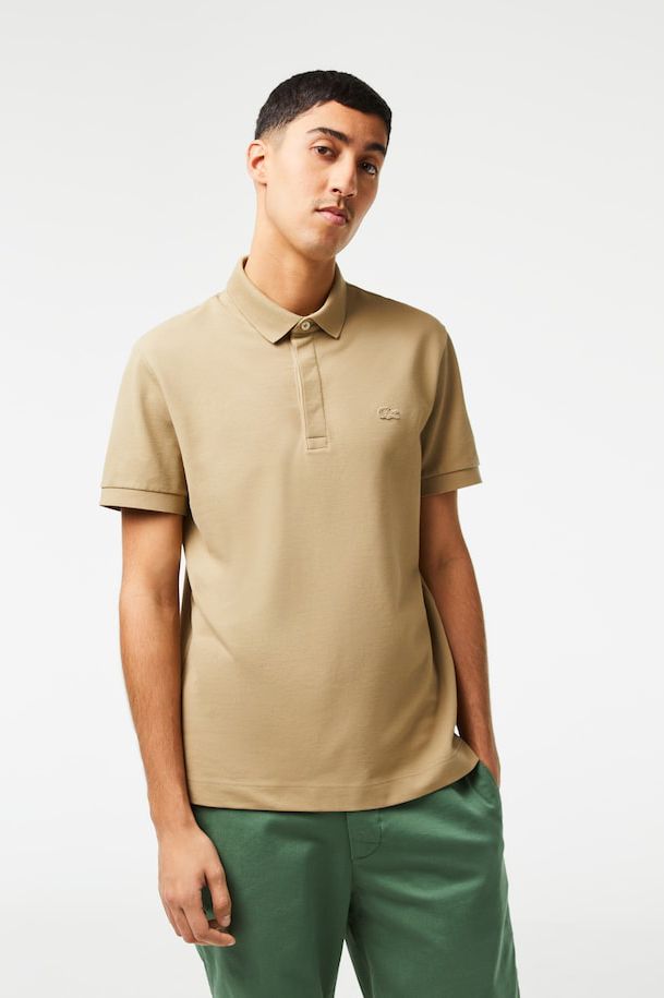 Lacoste poloshirt 3 knoops beige effen katoen normale fit