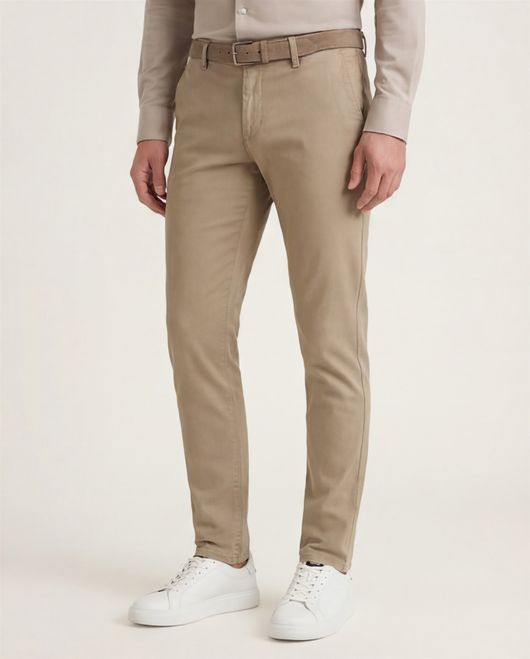 katoenen broek Alberto beige effen katoen