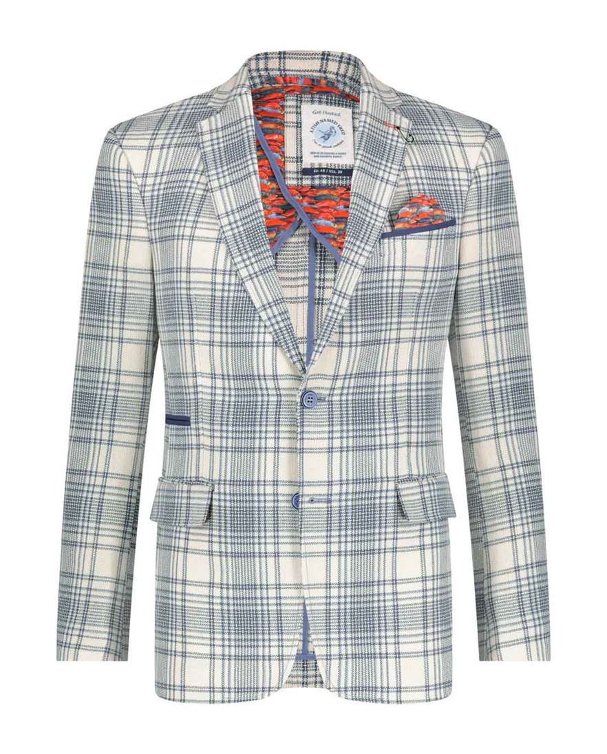 A Fish Named Fred colbert blauw wit geruit slim fit