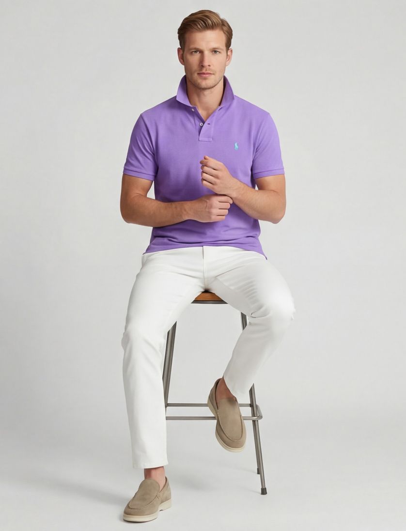 Polo Ralph Lauren trendy polo Slim Fit paars effen katoen