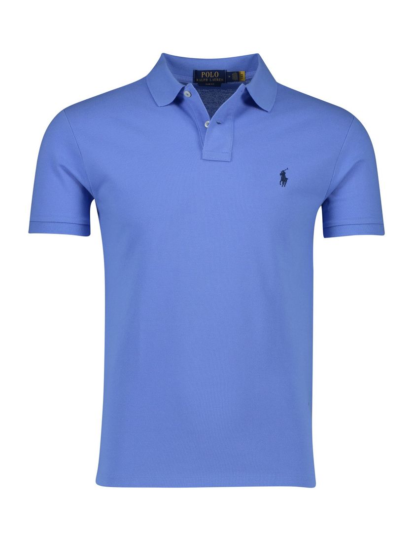 Polo Ralph Lauren polo Slim Fit slim fit lichtblauw effen donkerblauw logo katoen