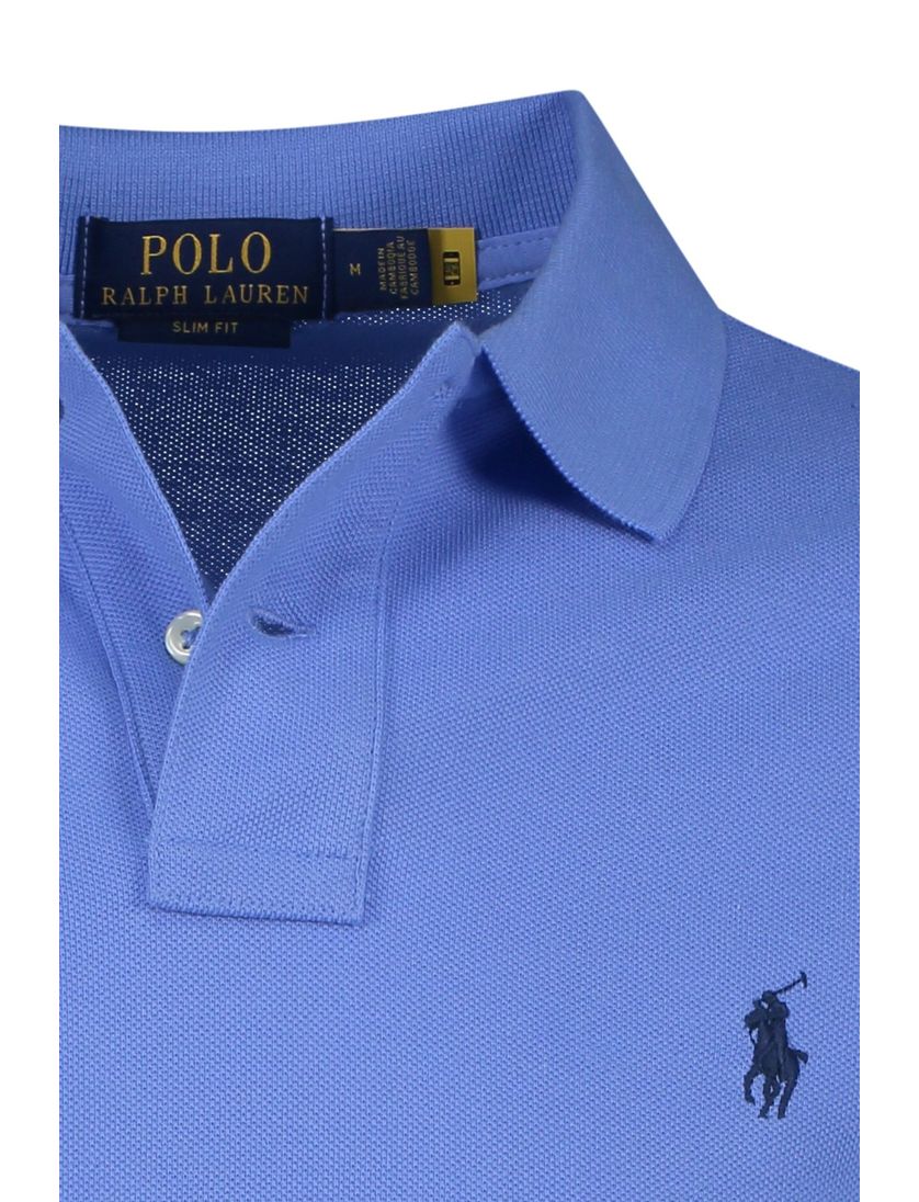 Polo Ralph Lauren polo Slim Fit slim fit lichtblauw effen donkerblauw logo katoen