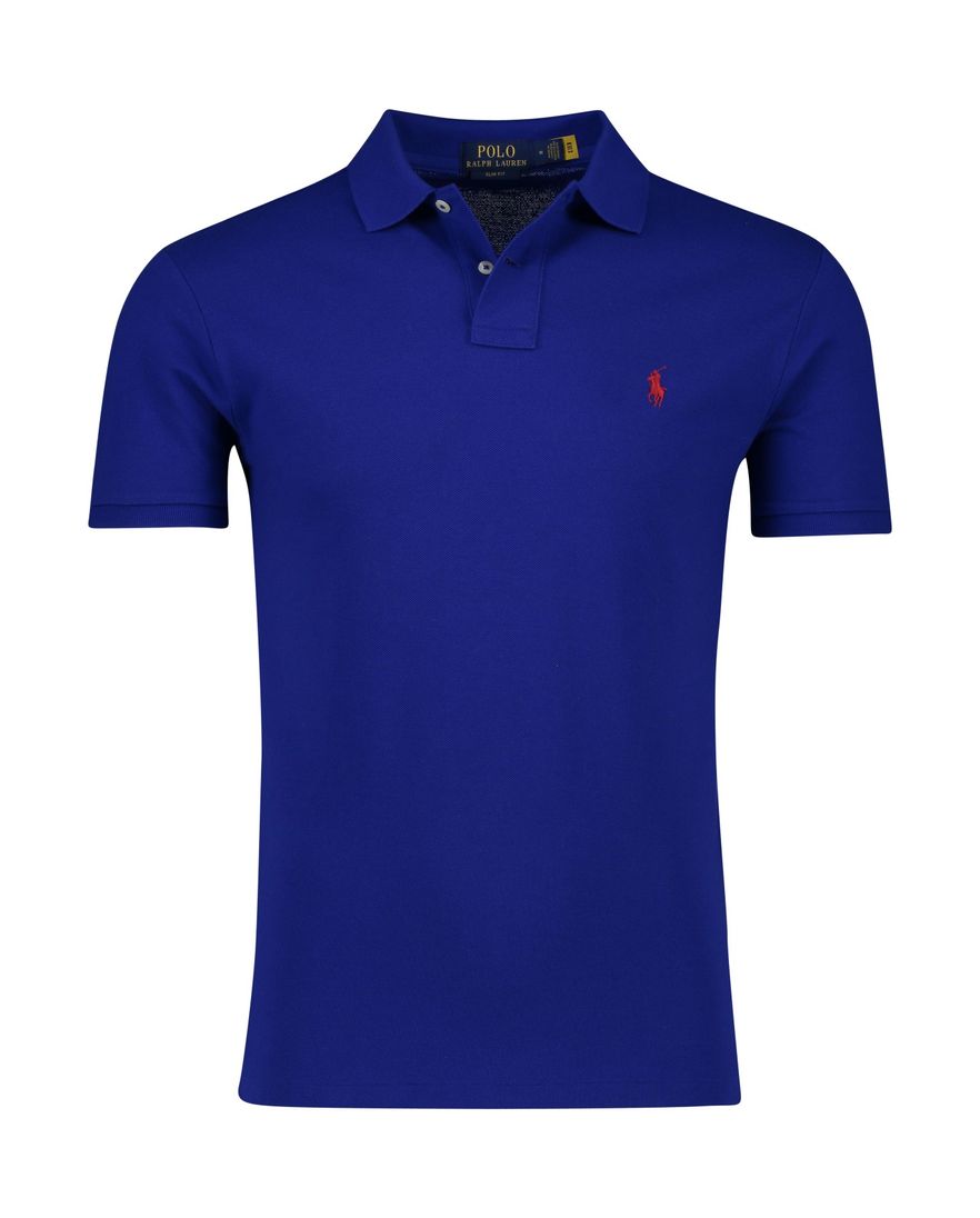 Polo Ralph Lauren polo slim fit donkerblauw met rood logo effen katoen