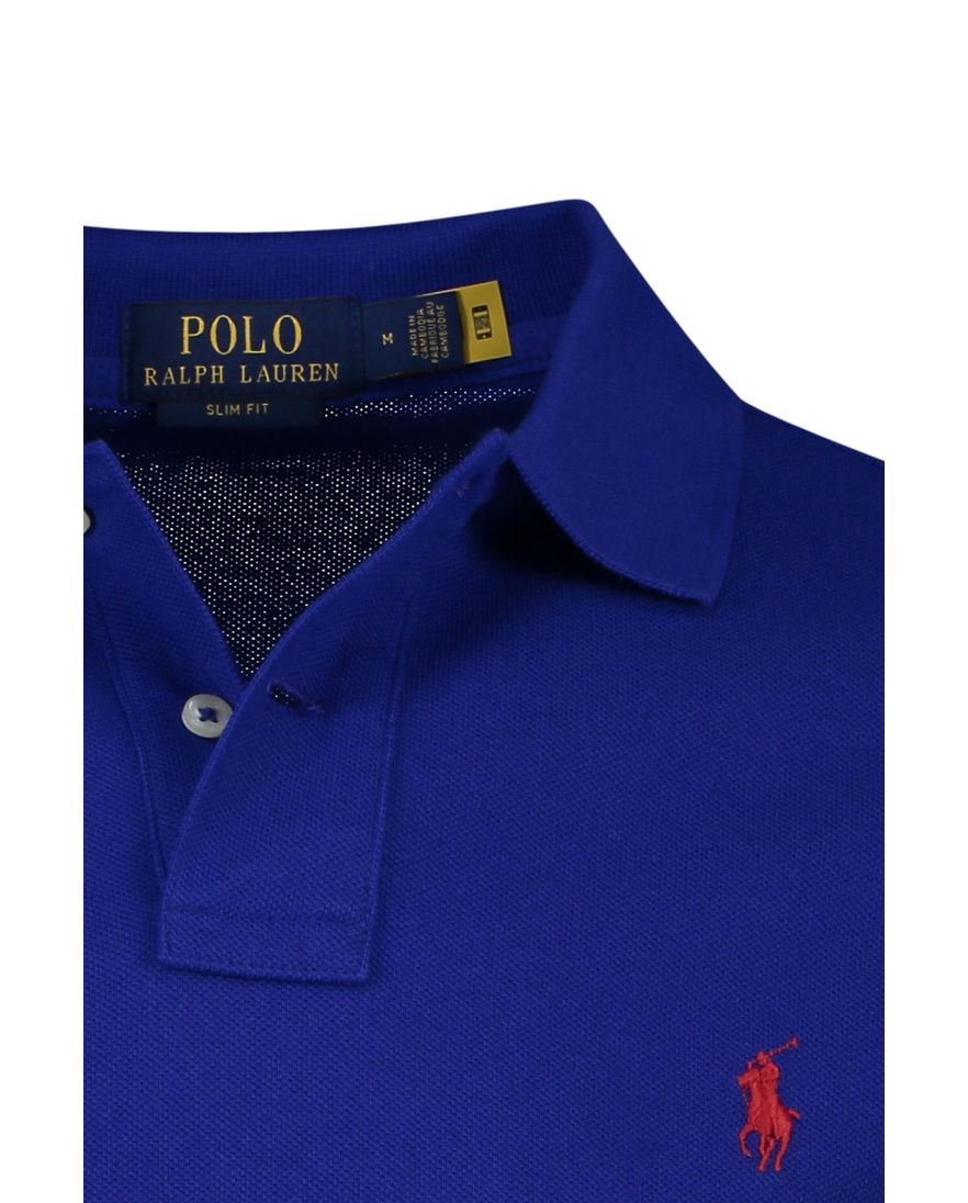 Polo Ralph Lauren polo slim fit donkerblauw met rood logo effen katoen