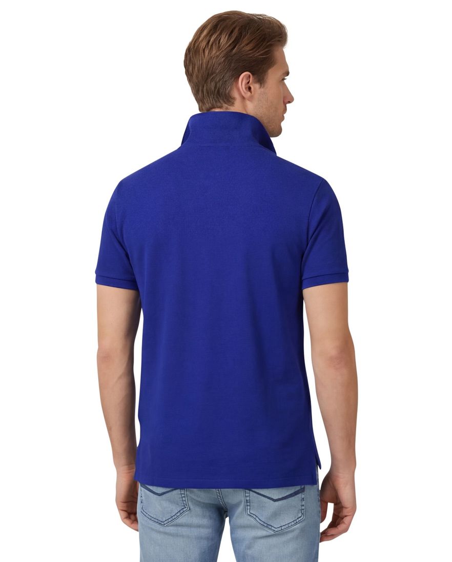 Polo Ralph Lauren polo slim fit donkerblauw met rood logo effen katoen