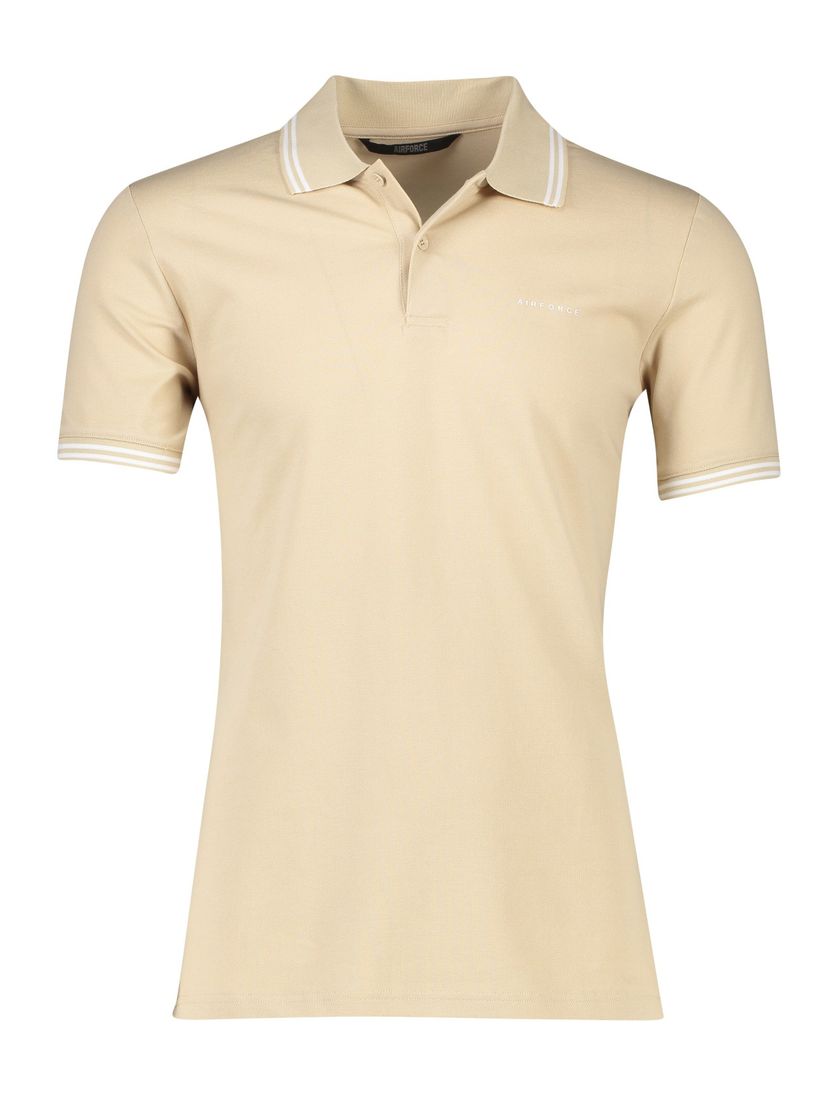 Airforce polo slim fit double stripe beige effen katoen
