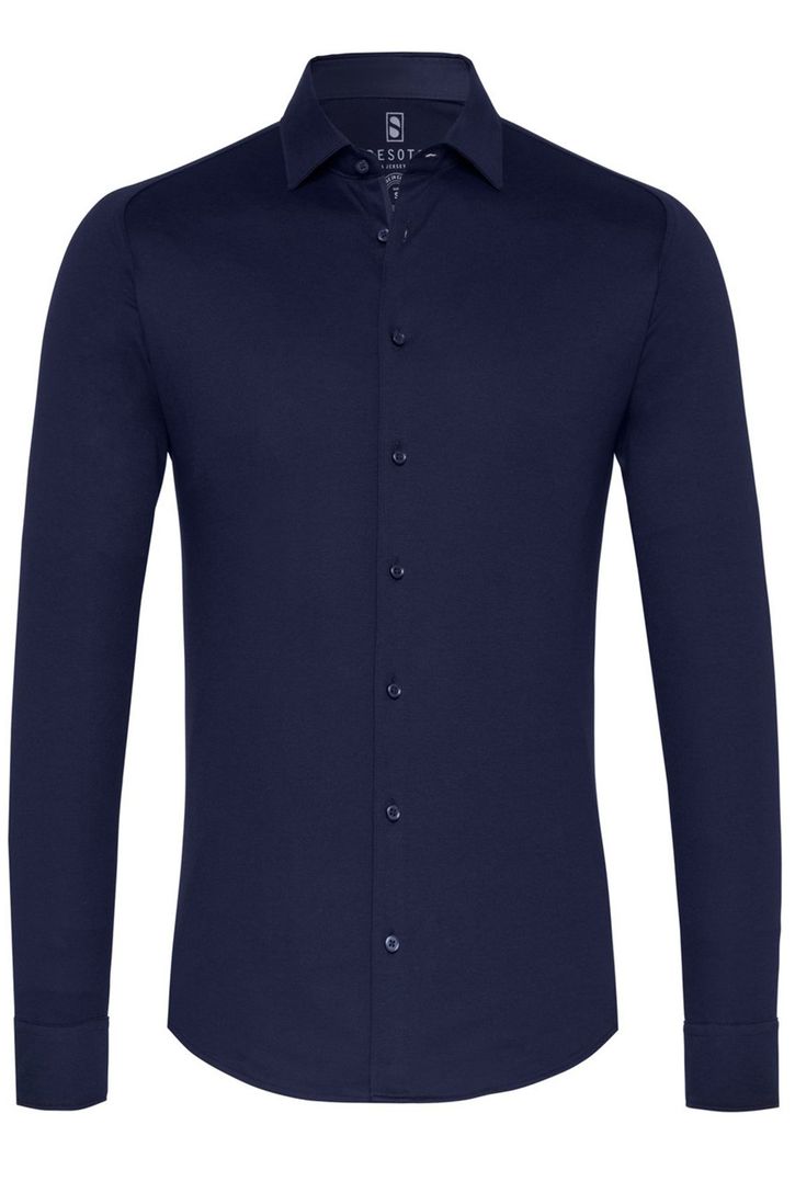 Desoto overhemd business donkerblauw effen katoen slim fit