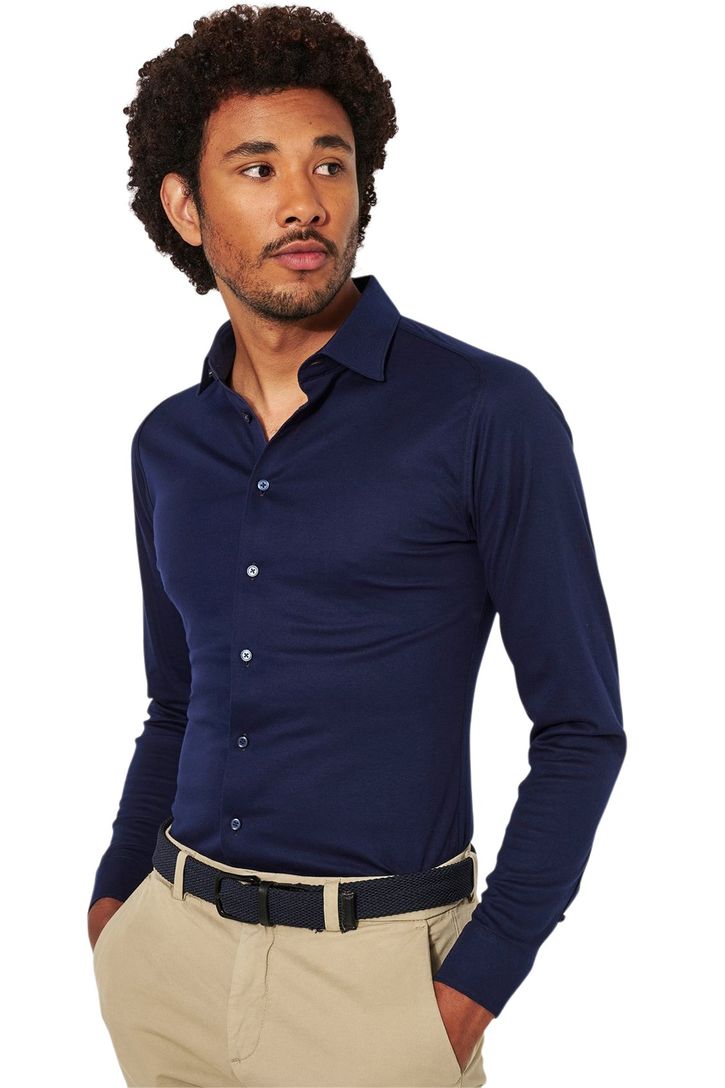 Desoto overhemd business donkerblauw effen katoen slim fit