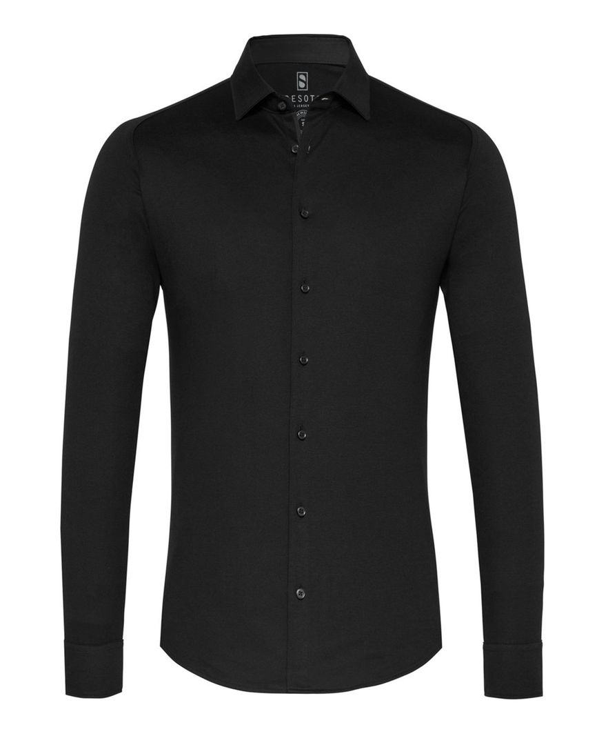 Zwart Desoto business overhemd slim fit effen katoen