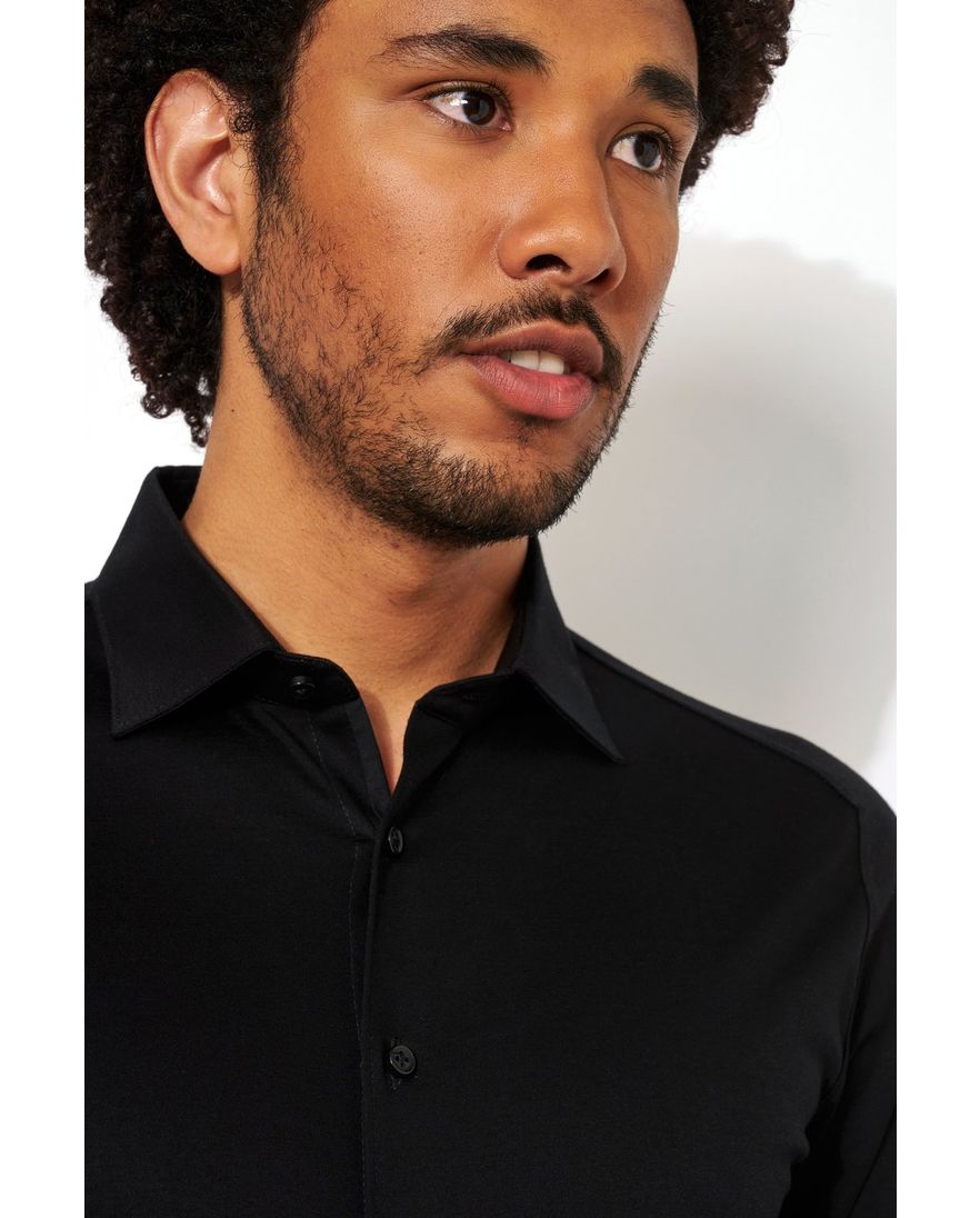 Zwart Desoto business overhemd slim fit effen katoen