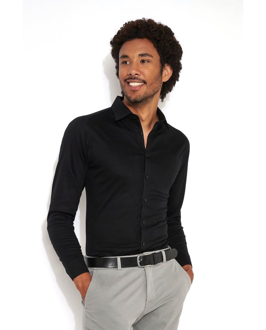 Zwart Desoto business overhemd slim fit effen katoen