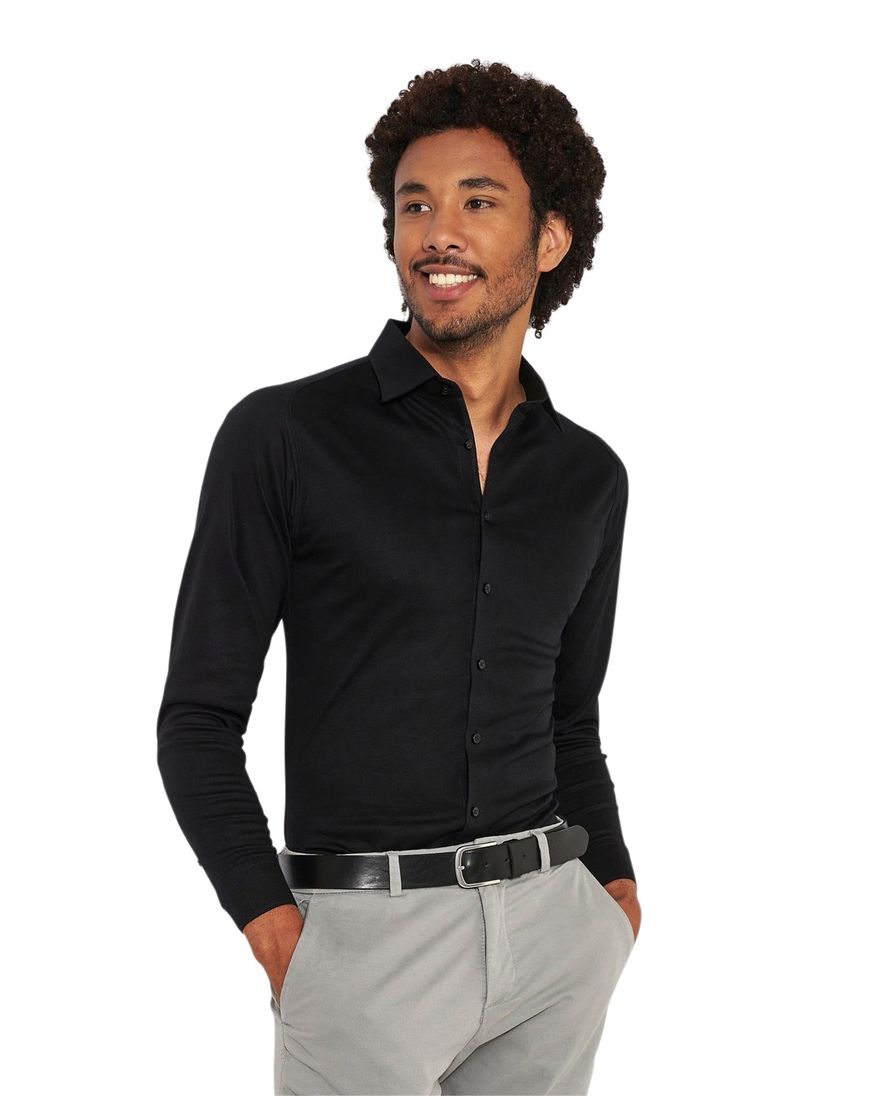 Zwart Desoto business overhemd slim fit effen katoen