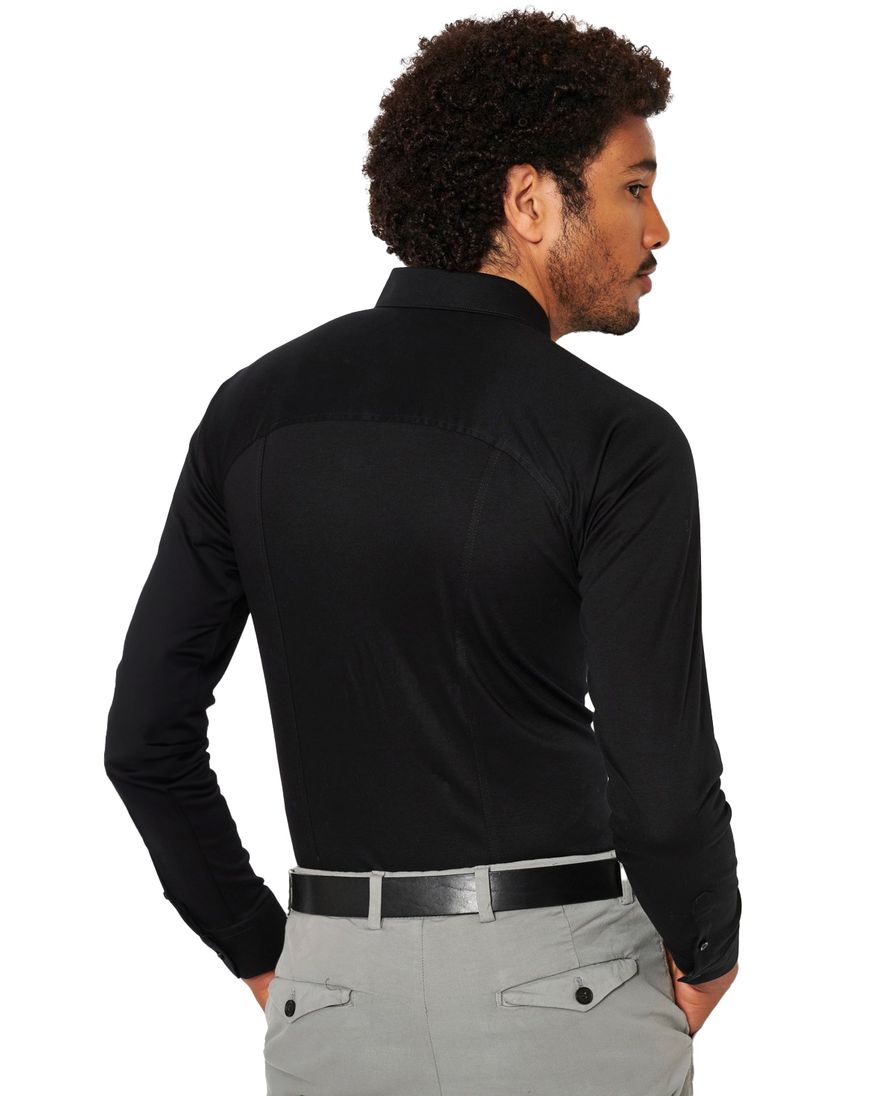 Zwart Desoto business overhemd slim fit effen katoen