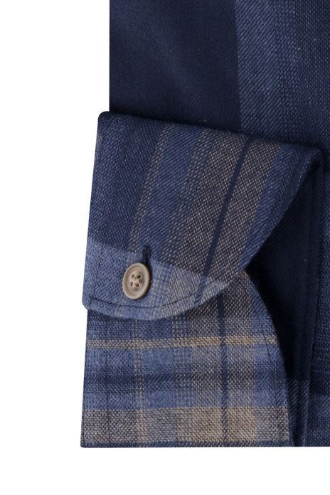 John Miller overhemd tailored fit donkerblauw geruit katoen